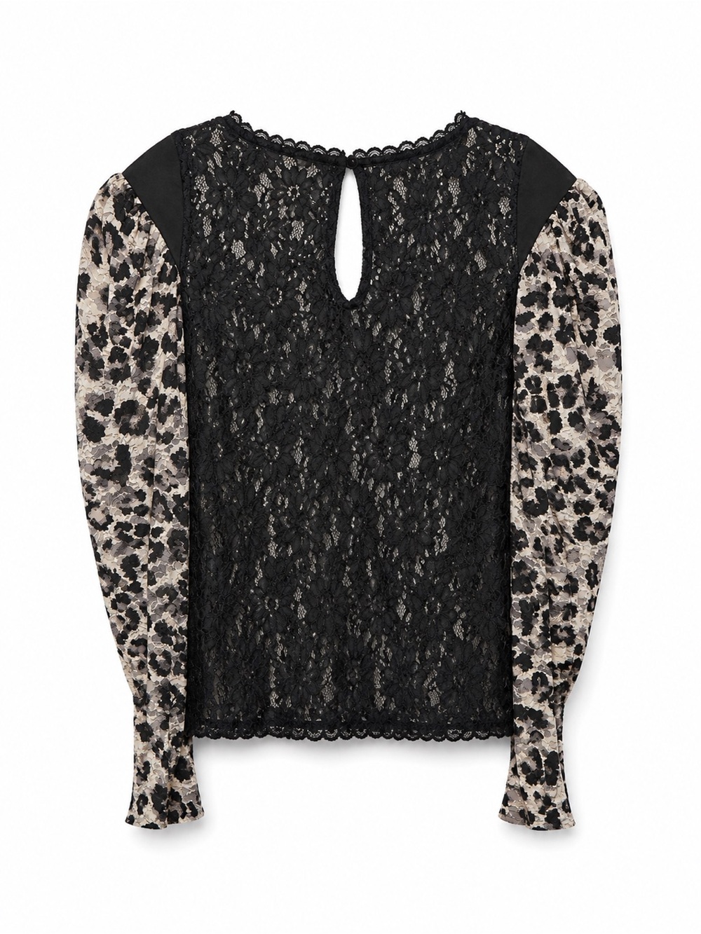 Free People Black Lace‎ Front Leopard Mixed-Print Long Sleeve Blouse - Picture 4 of 6